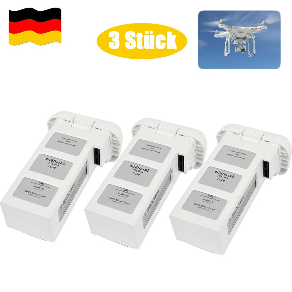 3ⅹLi-Po Batterie 4.48Ah 15,2V für DJI Phantom 3 Drone Wiederaufladbar Ersatzakku - Bild 1 von 4