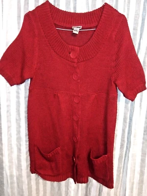 Женский свитер L короткий рукав красный туника стиль кардиган на пуговицах Ким Роджерс - Изображение 1 из 4