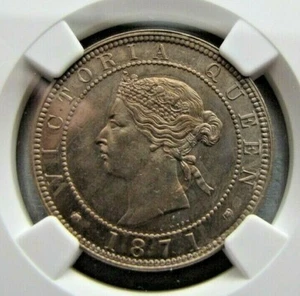 Jamaica KM17 Penny 1871 Mint error -Double struck in collar - NGC MS 64 - Picture 1 of 5