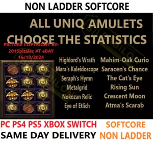 ✅ PC PS4 PS5 XBOX SWITCH✅ NON-LD All Uniq Amulets Diablo 2 Resurrected Items D2R - Picture 1 of 19