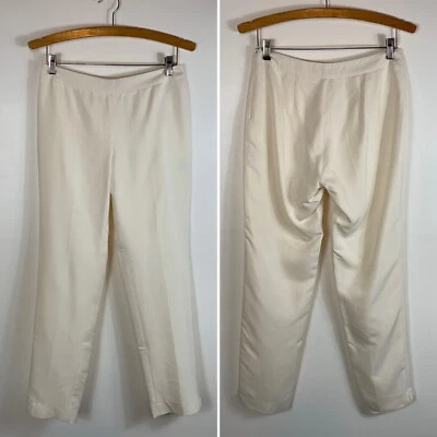 J McLaughlin Ivory Straight Leg Lined Raw Silk Trousers Pants High Waisted SZ 2 - Image 1 of 4