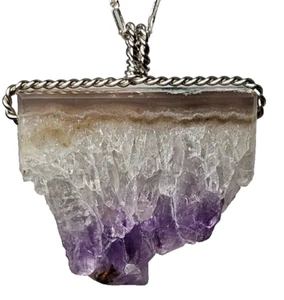 Genuine Amethyst Cluster & Points Wire Pendant & 925 Necklace Purple 31x37x10mm - Picture 1 of 12