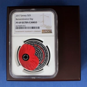 2017 Jersey Silver Proof £5 coin "Remembrance Day" NGC Graded PF69 Ultra Cameo - Picture 1 of 4