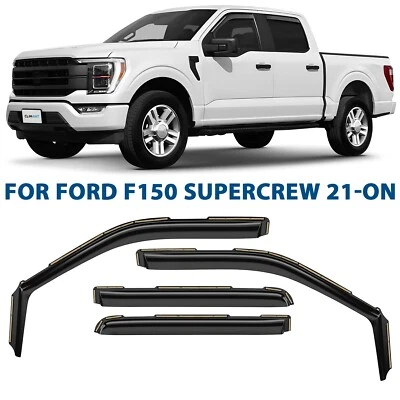 Protectores de lluvia Viseras de ventilación Pantalla para Ford F-150 SuperCrew 2021-2025 INROMPIBLE Foto 1 de 4