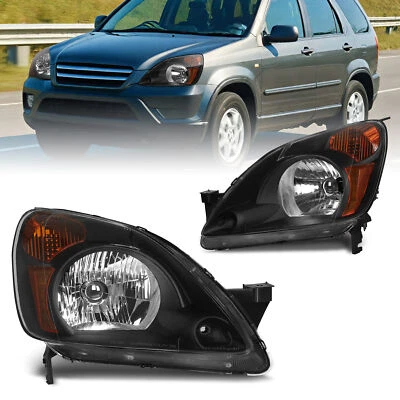For 2002 2003 2004 Honda CRV CR-V Headlights Assembly Black Headlamp Left+Right - Image 1 of 4
