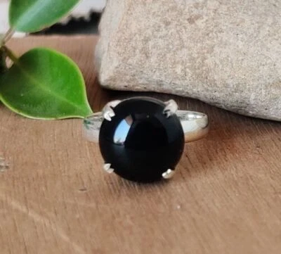 Beautifull Onice Nera Gemma 925 Argento Sterling Mano Anello Tutte le Misure A-9 - Immagine 1 di 4