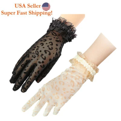 Women Lace Leopard Print Gloves Bridal Wrist Length Special Occasion Wear - Image 1 of 4