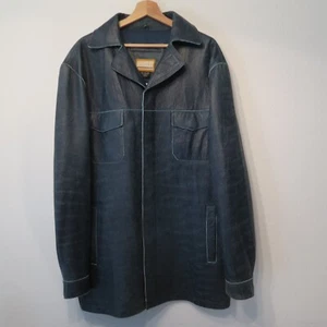 VINTAGE JORDAN TWO3 Genuine Leather Jacket Blue Distressed Coat Blazer XL Nike - Picture 1 of 16