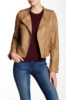 NWT $998 JOIE ODINA ASYMMETRIC ZIP LAMBSKIN LEATHER JACKET IN CAMEL SIZE SMALL - Imagem 1 de 4