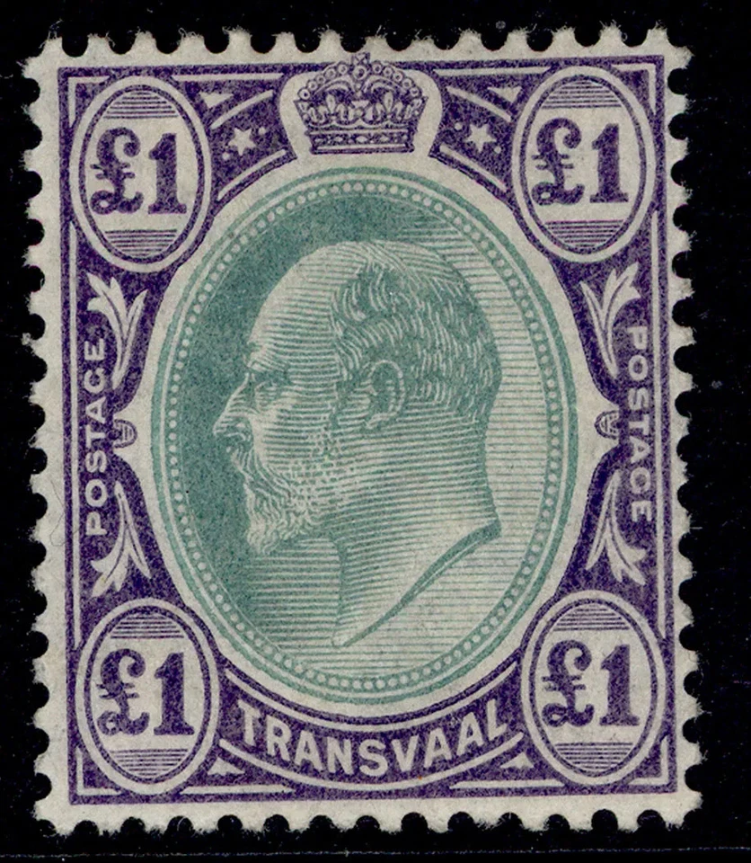 SUDÁFRICA - Transvaal EDVII SG272a, £1 verde y violeta, M COMO NUEVO. Cat 300€. Foto 1 de 1
