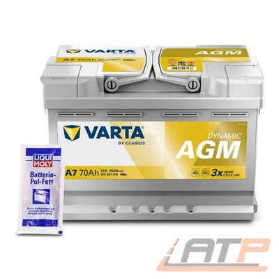 VARTA DYNAMIC AGM AUTOBATTERIE 12V 70Ah STARTER 760A + 10g BATTERIE-POL-FETT - Bild 1 von 4