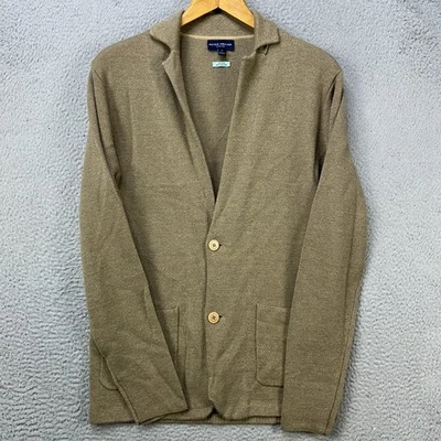 Cárdigan Suéter Peter Millar Lana Merino Mezcla Lino Hombres Medio Tostado Tejido Bolsillo Foto 1 de 4