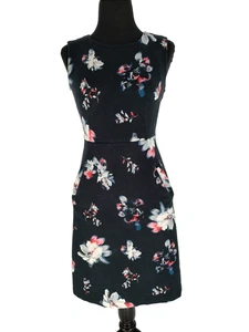 Abito tubino donna blu floreale Lands End taglia 2 tasche dietro cerniera spacco posteriore - Foto 1 di 10