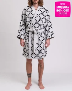 RRP€275 OFF-WHITE HOME Belted Jacquard Terry Bath Robe Size S-M Arrow All Over - Picture 1 of 12
