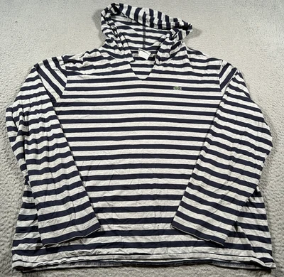 Lacoste Hoodie Men's 7 Gray Navy Striped Logo Regular Fit Long Sleeve Pullover - Image 1 of 4