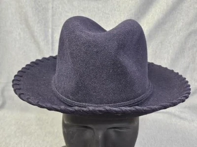 Yves Saint Laurent Hat Fedora Fitted Navy Blue Felt Braided Brim Mens - Image 1 of 4