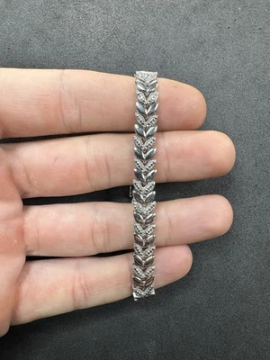 18g VTG Sterling Silver 925 3 Diamond Tennis Bracelet 7” Jewelry lot C - Image 1 of 4