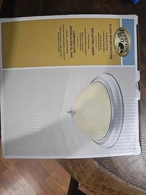 Hampton Bay Flush Mount Light Fixture Brushed Nickel 11” Frosted Swirl Glass - Image 1 of 2