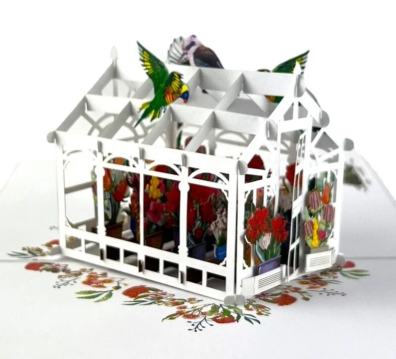 Handmade 3D popup card Green House bird birthday Mothers day New Home Retirement