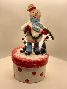 Bethany Lowe SNOWMAN Figurine Folk Art Paper Mache Candy Container Box - Picture 1 of 12