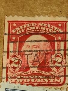 RARE 1903 319 RED TYPE 1 LB Corner Washington 2¢ US Postage Stamp NHNG VF Cancel