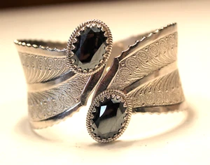 Vintage Alaska Diamant echtes Hämatit silberfarbenes Manschette klappbares Armband - Bild 1 von 6