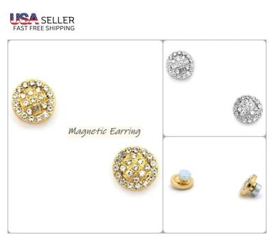 10mm Rhinestone Round Shape Magnetic Stud Earring No Piercing Required XE1138 - Image 1 of 4