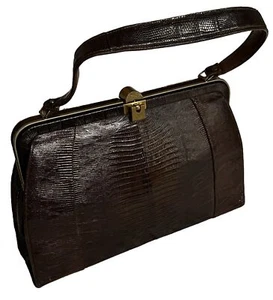 Vintage 50er Tegu Eidechsenhaut Kelly Handtasche Mahagoni gebürsteter Metallverschluss 14x9x4 - Bild 1 von 23