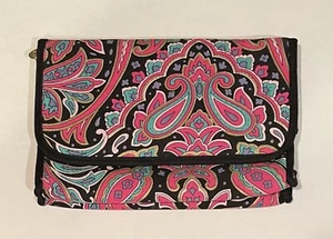 MARY KAY Cloth Makeup Cosmetic Bag w/Built in Mirror Pink Black Teal Paisley Vtg - Picture 1 of 7