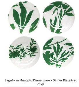 Sagaform Mangold Green Tropical Flower Leaves White Glass Salad Dessert Plates  - Picture 1 of 11