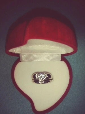 Precious Sweet Heart White Sapphire Wedding Ring Set Jewelry 925 Sterling Silver - Image 1 of 4