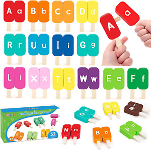 Alphabet Learning Toy for Kids Age 2 3 4 5 Year Old, 52 PCS Wooden Letters Toy,