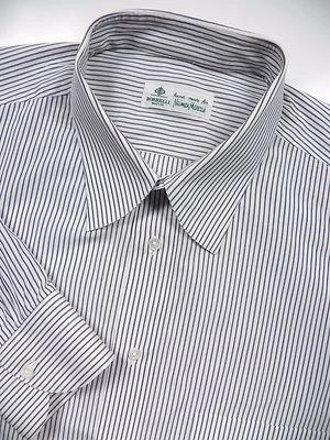 CAMISA DE VESTIR DE LUJO LUIGI BORRELLI PARA HOMBRE 17 XL 31 NEGRA BLANCA A RAYAS HECHA EN ITALIA Foto 1 de 4