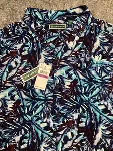 Cubavera Shirt Mens XXL Blue Floral Button Down Short Sleeve Hawaiian Shirt NEW - Picture 1 of 18