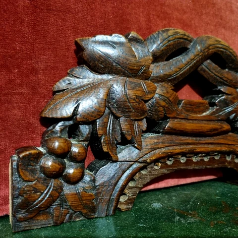 Scroll branch wood carving pediment 11 in - Antique French architectural salvage Cover