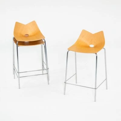 2006 Allermuir Limited Counter Stool in Oak Wood and Chromed Steel 9x Available - Image 1 of 4