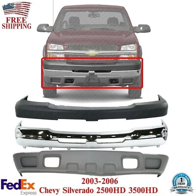 Комплект переднего бампера хромированная сталь для 2003-2006 Chevrolet Silverado 2500HD / 3500 - Изображение 1 из 4