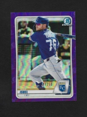 2020 Bowman Draft Kyle Isbel BD-182 Chrome Purple Refractor 24/250 - Royals - Image 1 of 2