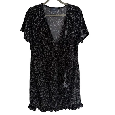 ModCloth Black White Polka Dot Rockabilly Ruffle Faux Wrap Dress Plus Size 2X - Image 1 of 4