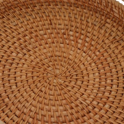 (M)Rattan Fruit Tray With Solid Wood Handles Exquisite Hand Woven Round Servi JY - Image 1 of 4