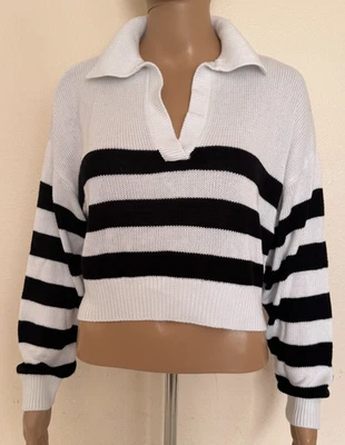 Suéter Victoria'S Secret ROSA Semi Recortado Rayas Blanco Negro XS Foto 1 de 4