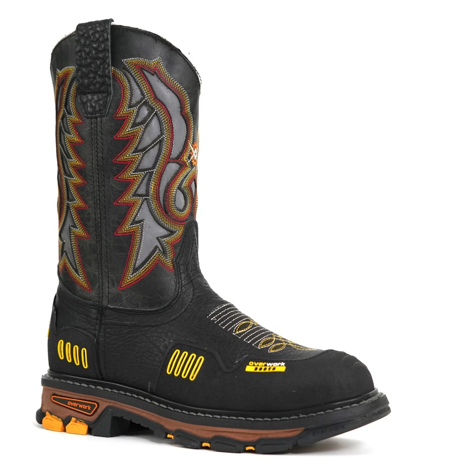 MEN'S STEEL TOE WORK BOOTS WITH MUDGUARD SQUARE WESTERN RANCH HEAVY DUTY BOTA - Image 1 of 1