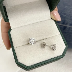 Diamond Stud Earrings IGI Certified E VS1 Round 3 Ct Lab Created 14K White Gold - Picture 1 of 11