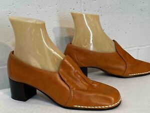Chaussures marron à enfiler talon bottier taille 7,5 M vintage années 70 7 1/2 mod