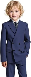 Boys Suits Peak Lapel Double Breasted Slim Fit Formal Wedding Groom Two Pieces - Picture 1 of 27