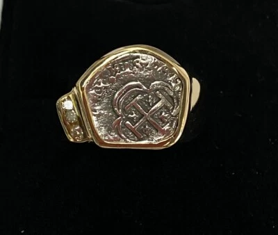 ATOCHA Coin Ring Mens Ladies Diamond 14K Yellow Gold Sunken Treasure Jewelry - Image 1 of 4