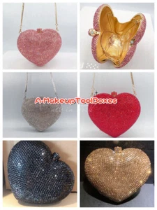 Crystal Love Heart Shaped Chains Party Evening Wedding Bridal Clutch Bag C43 - Picture 1 of 24