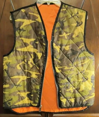 Vintage Woodfield Reversible Camo Orange Outdoors Insulated Vest Size M Made USA - Image 1 of 4