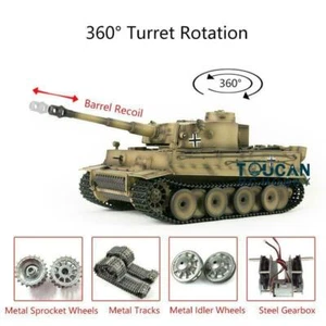 Henglong 1/16 7.0 Upgrade Tiger I RC Tank 3818 360° Turret Barrel Recoil Yellow - Picture 1 of 1