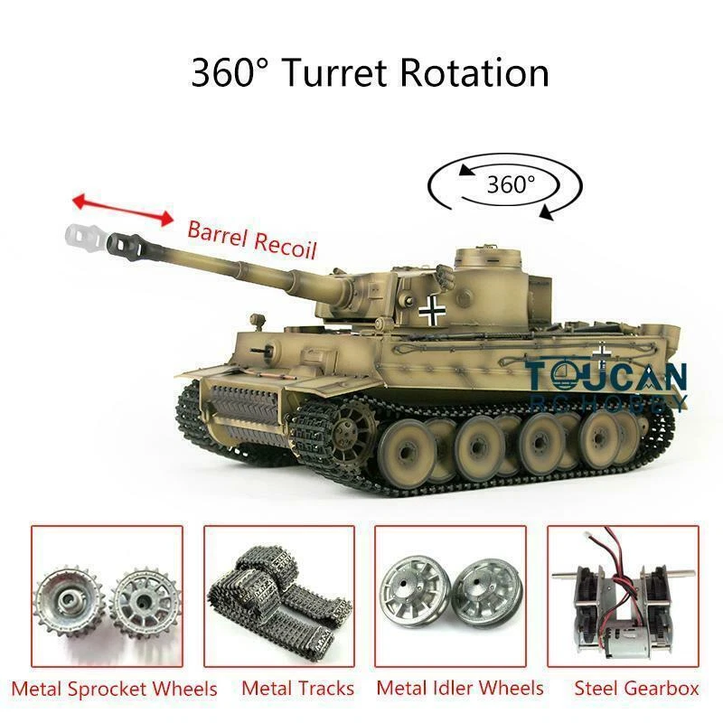 Henglong 1/16 7.0 Upgrade Tiger I RC Tank 3818 360° Turret Barrel Recoil Yellow - Image 1 of 1